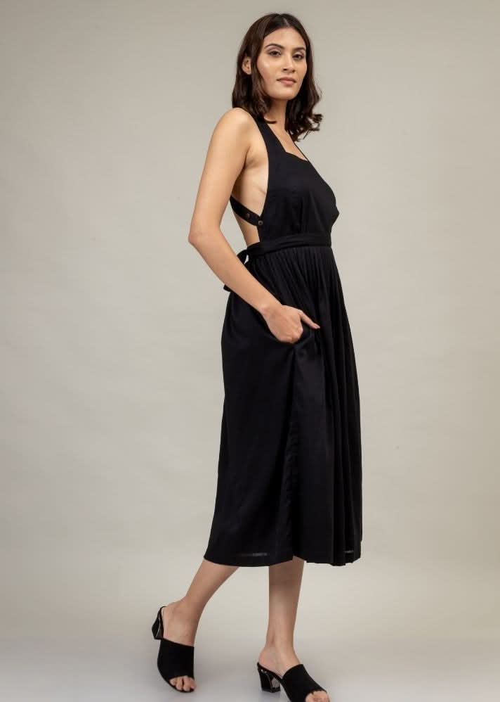 A Model Wearing Black Upcycled Cotton Julia Black Dress, curated by Only Ethikal