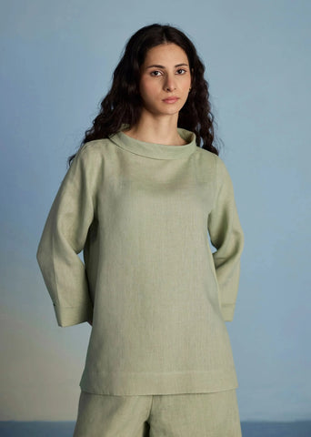 Ishi Boat-Neck Linen Co-Ord Set-Mint