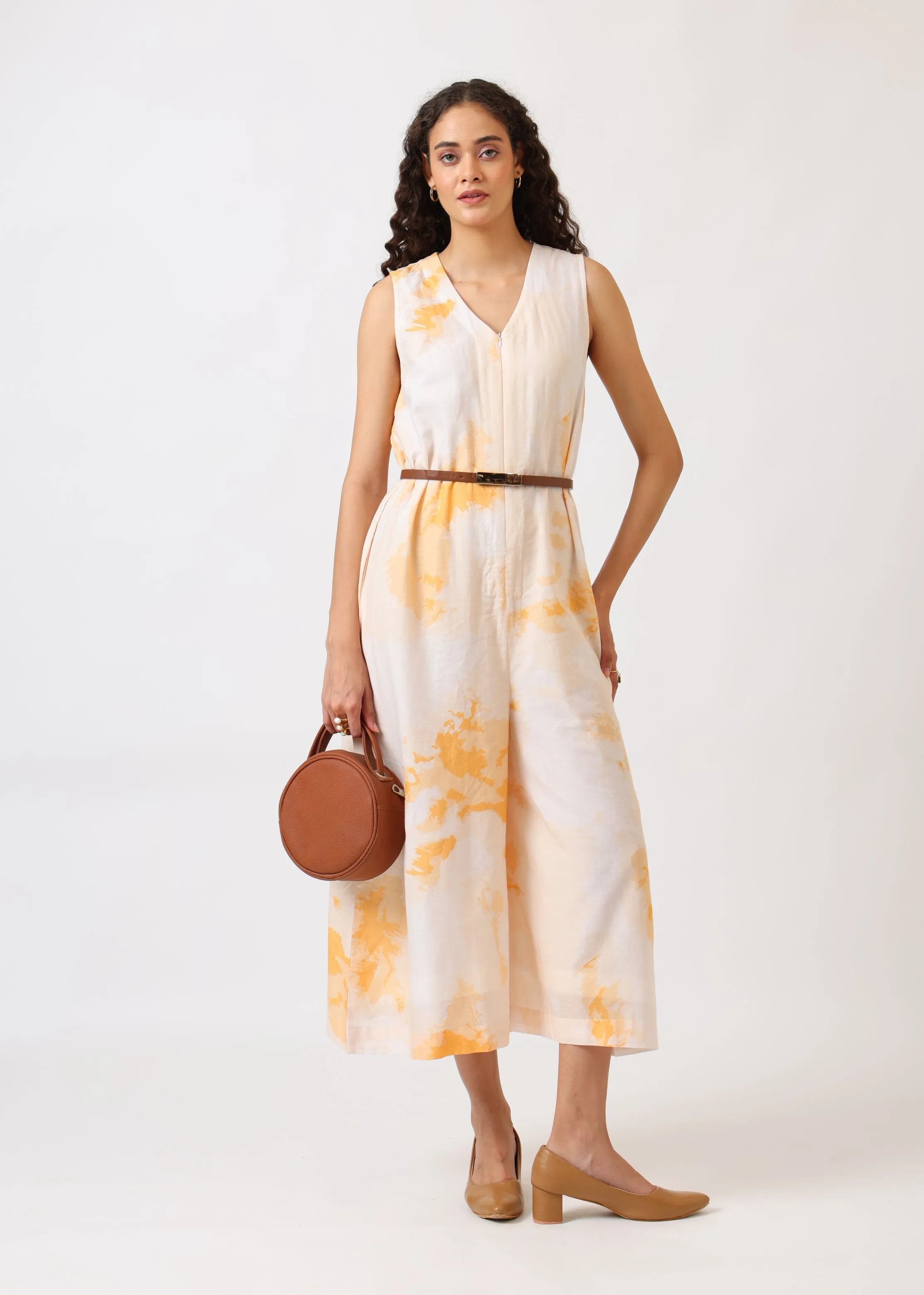 A Model Wearing Multicolor Mulmul Cotton Blush Horizon Jumpsuit, created by Only Ethikal