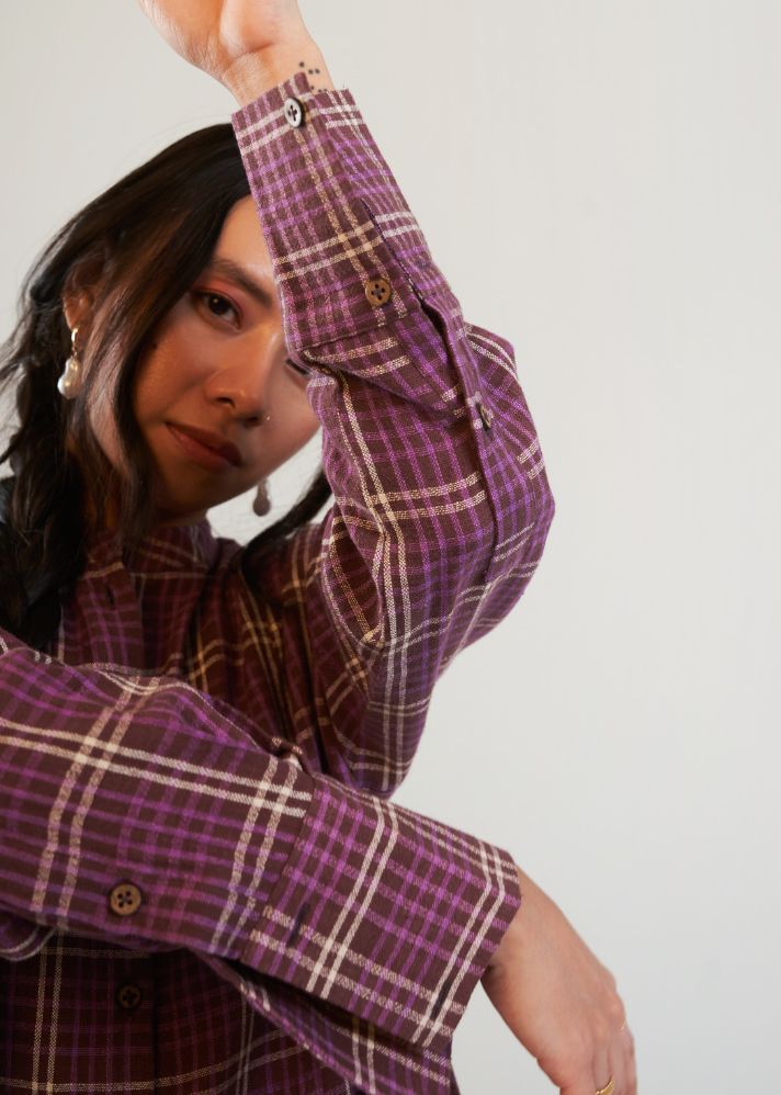 A Model Wearing Purple Handwoven Cotton Purple Love Shirt, curated by Only Ethikal