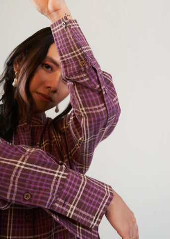 A Model Wearing Purple Handwoven Cotton Purple Love Shirt, curated by Only Ethikal