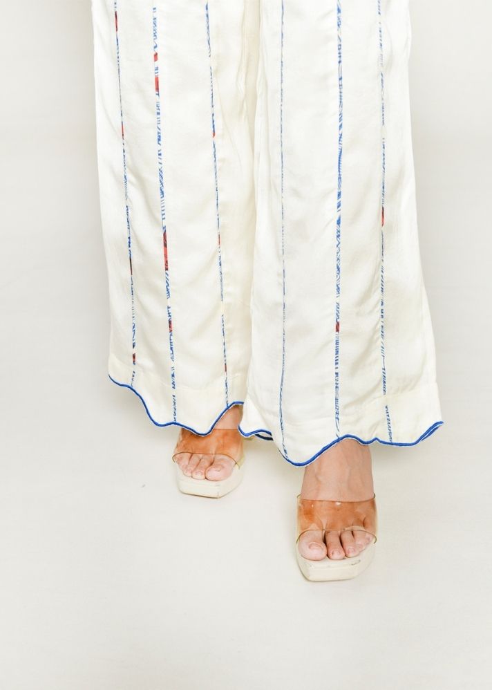 A Model Wearing Multicolor Cotton Bemberg Ponzo White Pant, curated by Only Ethikal