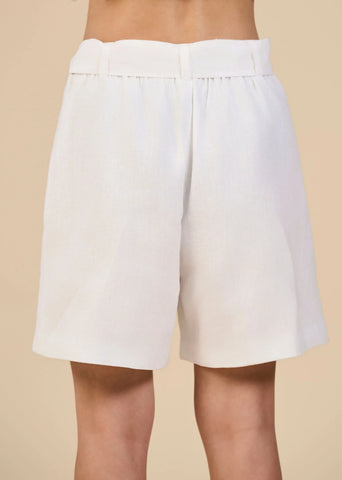 White Linen Shorts With Belt