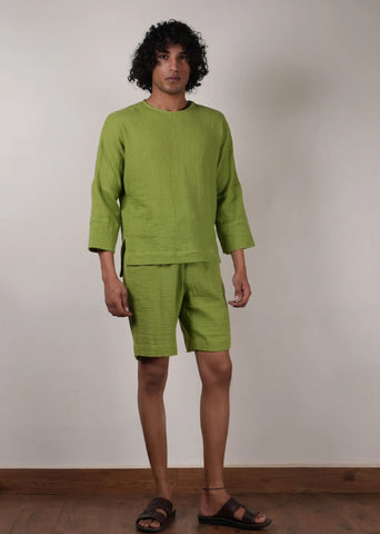 Men'S Crush Cotton Green Shorts