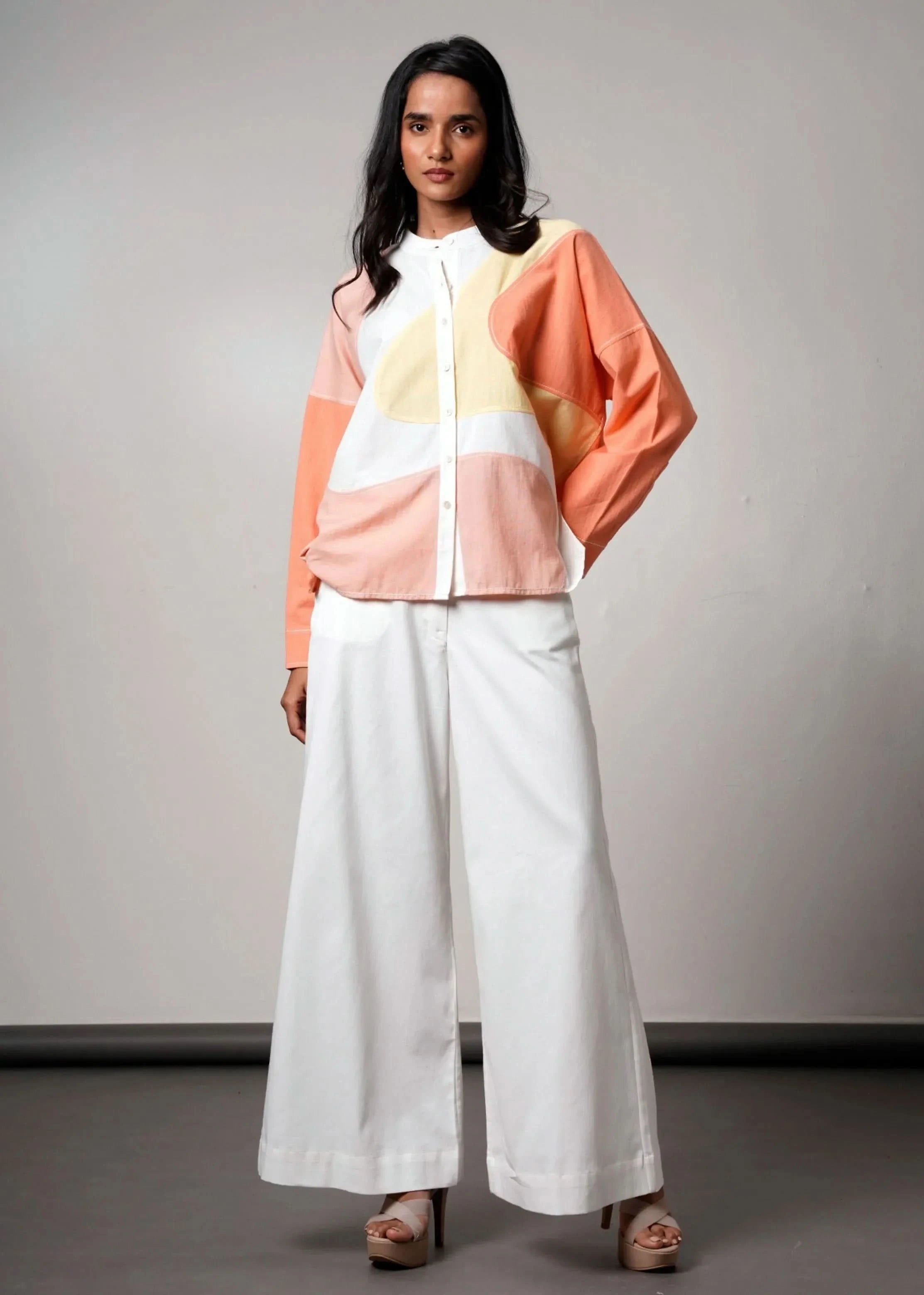 A Model Wearing Multicolor Handloom Cotton  Morgan Handloom Cotton Co-Ord Set, curated by Only Ethikal