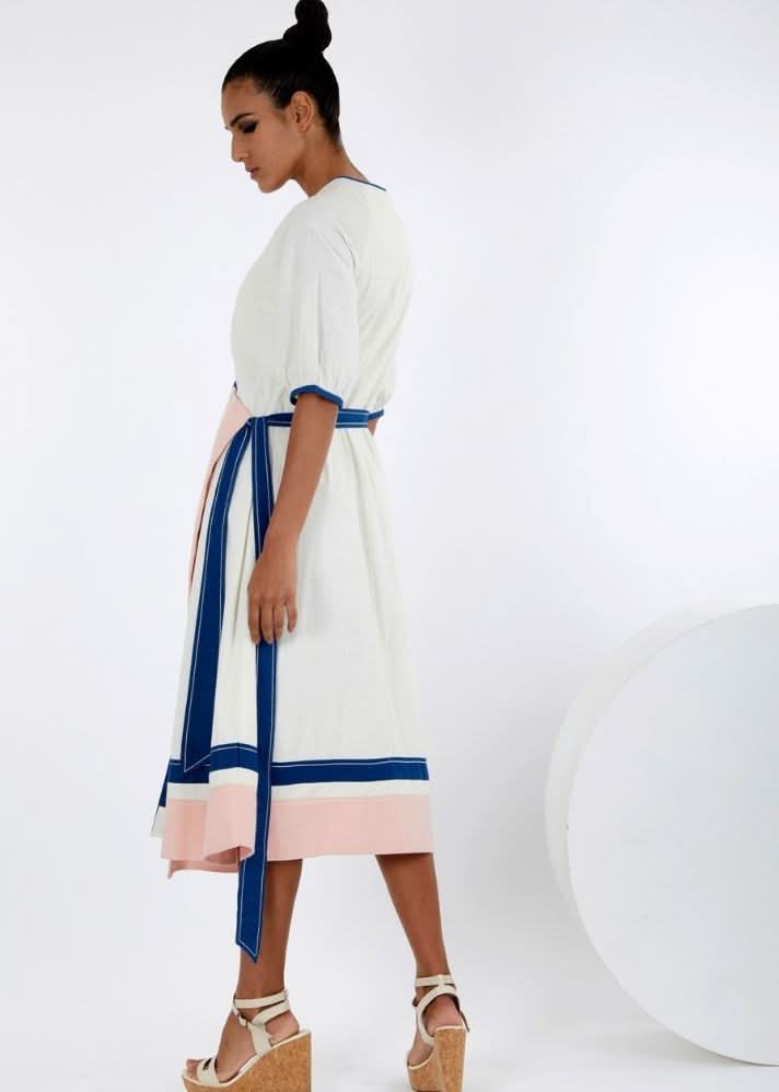 A Model Wearing Multicolor Pure Cotton Akira Multi Midi Dress, curated by Only Ethikal