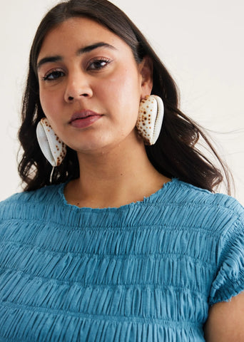A Model Wearing Blue Handwoven Cotton The Azure Cotton Blue Maxi Dress, curated by Only Ethikal