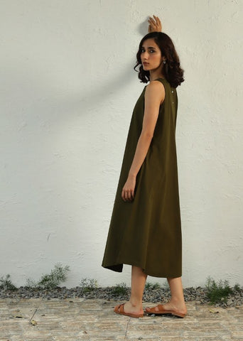 Earthy Green Halter Dress