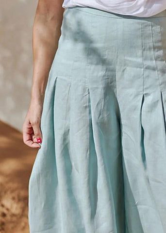 A Model Wearing Blue Linen Latifa Pants, curated by Only Ethikal