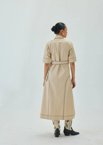 Top Stitch Midi Shirt Dress