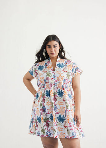 A Model Wearing White Organic Cotton Ocean Heart Cotton White Dress, curated by Only Ethikal