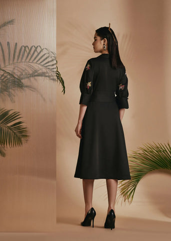 Origani Black Tropical A-Line Flare Dress