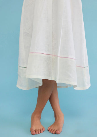 Kids Ita Pleated Linen Dress- White