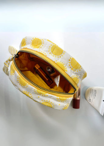 Sustainable Quilted Cotton Travel Pouch- Golden Hour Classic Organizer