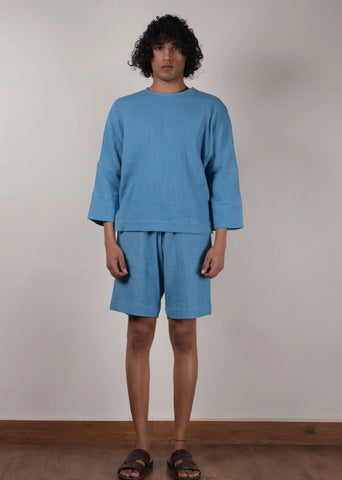 Men'S Crush Cotton Blue Shorts