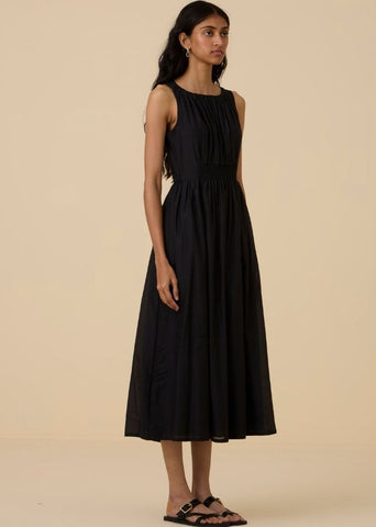 A Model Wearing Black Cotton silk Hafa Black Sleeveless Dress , curated by Only Ethikal