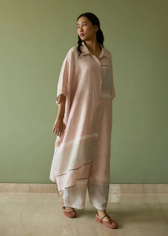 Bora Colour-Blocked Linen Kaftan Set- Blush