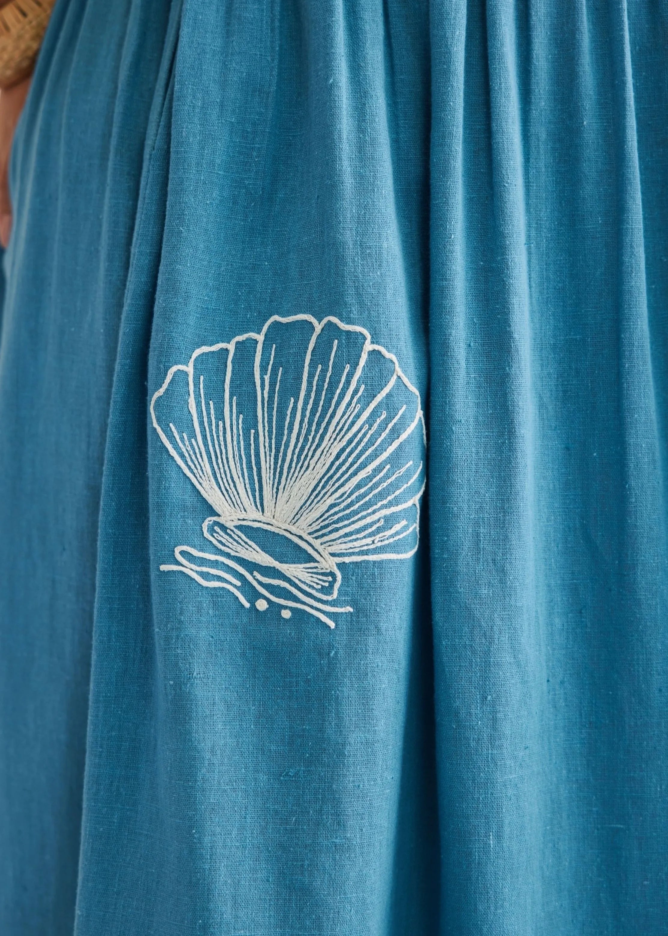 A Model Wearing Blue Handwoven Cotton The Azure Cotton Blue Maxi Dress, curated by Only Ethikal