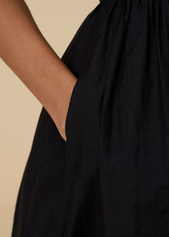 A Model Wearing Black Cotton silk Hafa Black Sleeveless Dress , curated by Only Ethikal