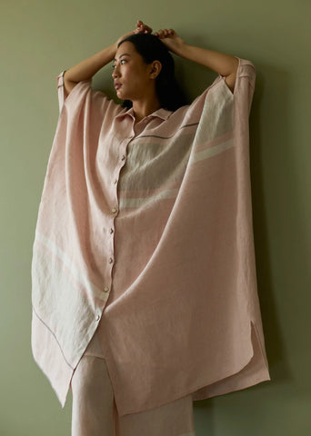 Bora Colour-Blocked Linen Kaftan Set- Blush