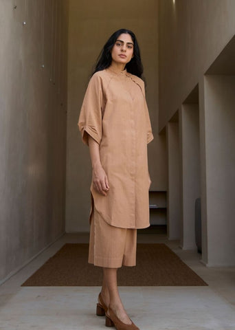 A Model Wearing Brown Handwoven Cotton Brabourne Handwoven Brown Co-Ord Set , curated by Only Ethikal