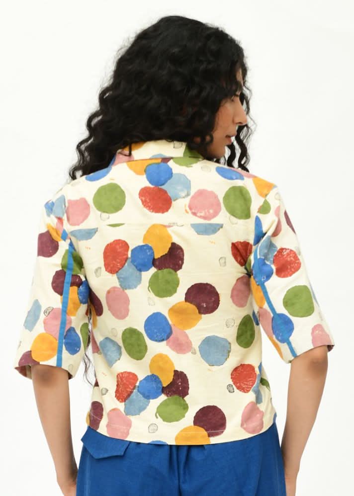 A Model Wearing Multicolor Organic Cotton Void Collar Shirt , curated by Only Ethikal