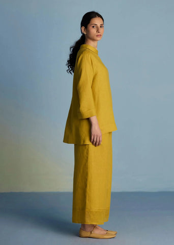 Ishi Boat-Neck Linen Co-Ord Set-Ochre