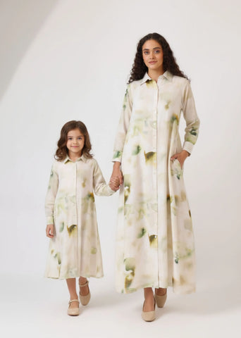 Verdant Ease Mini Shirt Dress