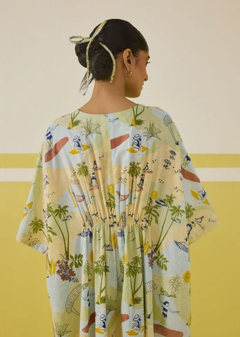 A Model Wearing Multicolor Palmy Summer Kaftan Dress, curated by Only Ethikal