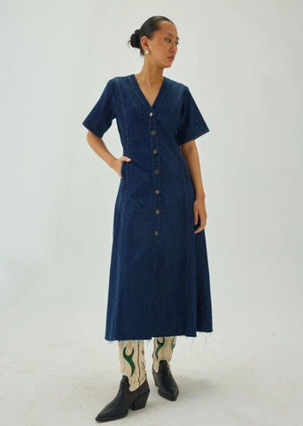 A-Line Denim Midi Dress