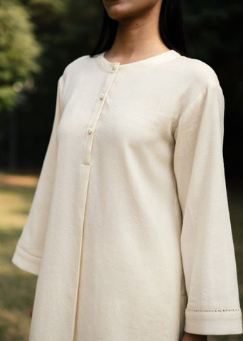 A Model Wearing White Wool White Iris Coord, curated by Only Ethikal