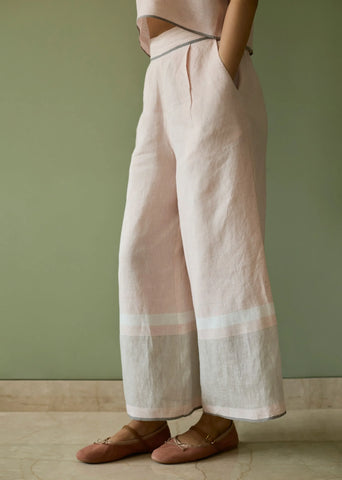 Bora Colour-Blocked Linen Kaftan Set- Blush