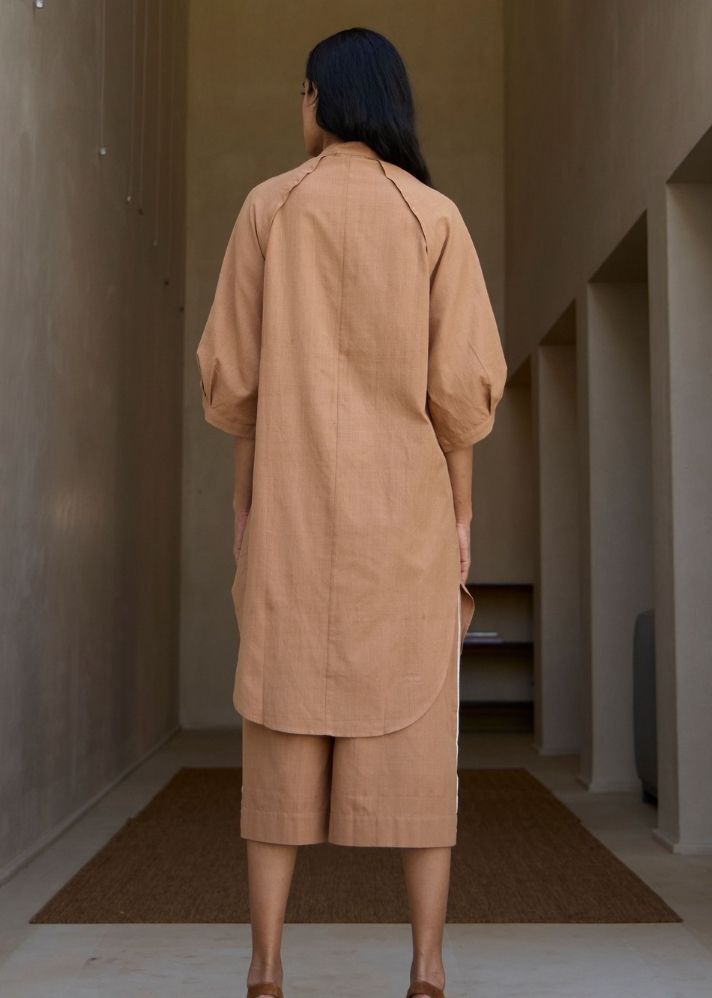 A Model Wearing Brown Handwoven Cotton Brabourne Handwoven Brown Co-Ord Set , curated by Only Ethikal