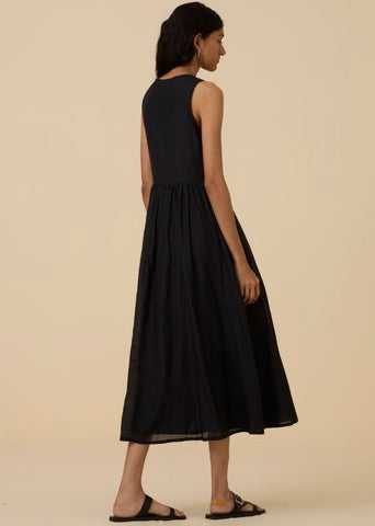 A Model Wearing Black Cotton silk Hafa Black Sleeveless Dress , curated by Only Ethikal