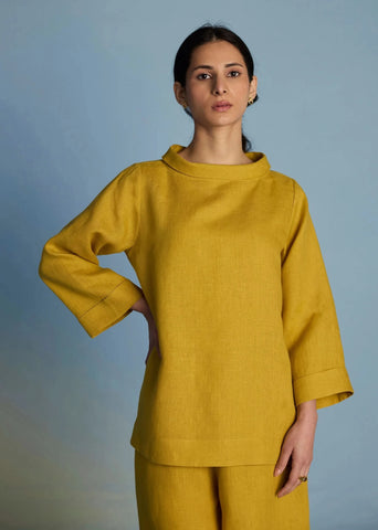 Ishi Boat-Neck Linen Co-Ord Set-Ochre