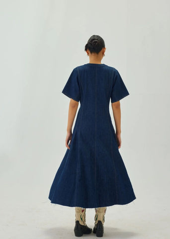 A-Line Denim Midi Dress