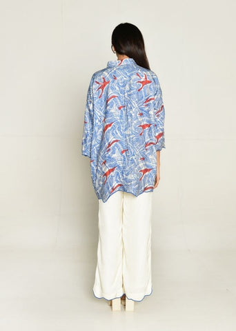A Model Wearing Multicolor Cotton Bemberg Ponzo Shirt With White Pants, curated by Only Ethikal