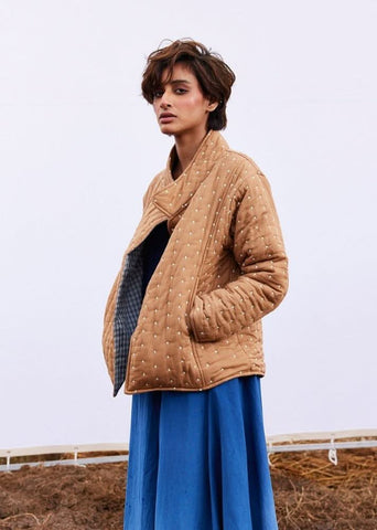 A Model Wearing Beige Pure Cotton Barn Jacket curated by Only Ethikal