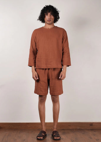 Men'S Crush Cotton Brown Shorts