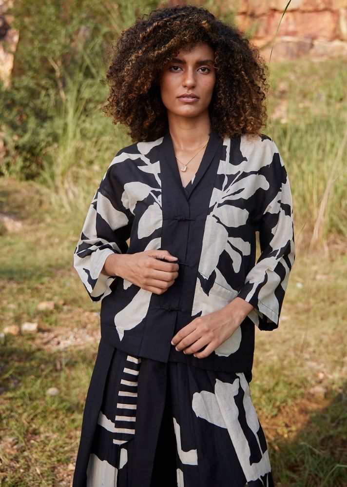 A Model Wearing Black Pure Cotton Dazed Trance Top curated by Only Ethikal