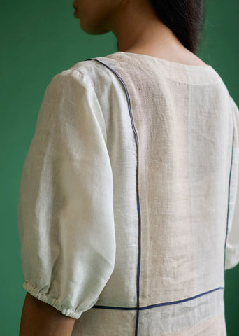 Sehr Metallic Linen Piping Dress- Ivory