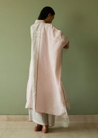 Bora Colour-Blocked Linen Kaftan Set- Blush