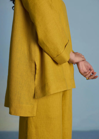 Ishi Boat-Neck Linen Co-Ord Set-Ochre