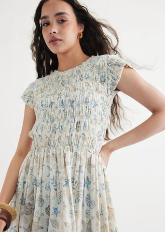 A Model Wearing Off White Handwoven Cotton Pearly Ocean Cotton Off-White Maxi Dress, curated by Only Ethikal
