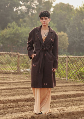 A Model Wearing Brown Wool Willow Brown Overcoat, curated by Only Ethikal