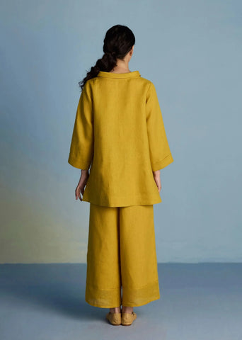 Ishi Boat-Neck Linen Co-Ord Set-Ochre