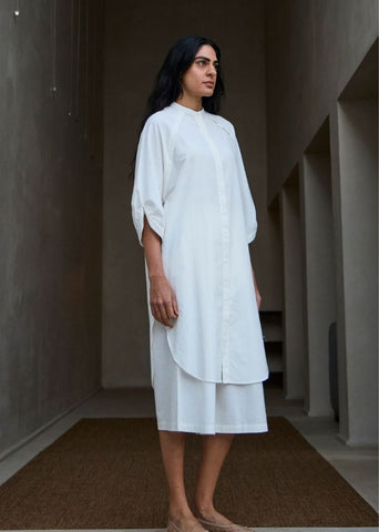A Model Wearing White Handwoven Cotton Braboune Handwoven White Co-Ord Set , curated by Only Ethikal