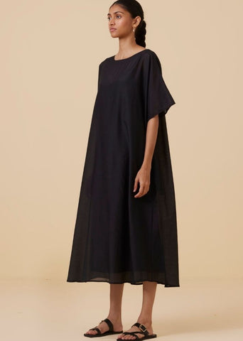 A Model Wearing Black Cotton silk Didda Black Cape Dress , curated by Only Ethikal