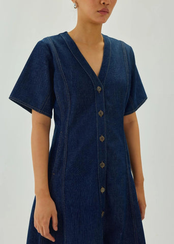 A-Line Denim Midi Dress