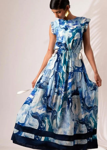 A Model Wearing Multicolor Modal Silk Denise Midi Dress, curated by Only Ethikal
